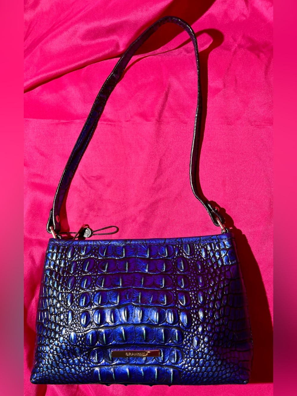 Brahmin Lorelei Mirage Melbourne Iridescent Blue Croc-Embossed Shoulder Bag